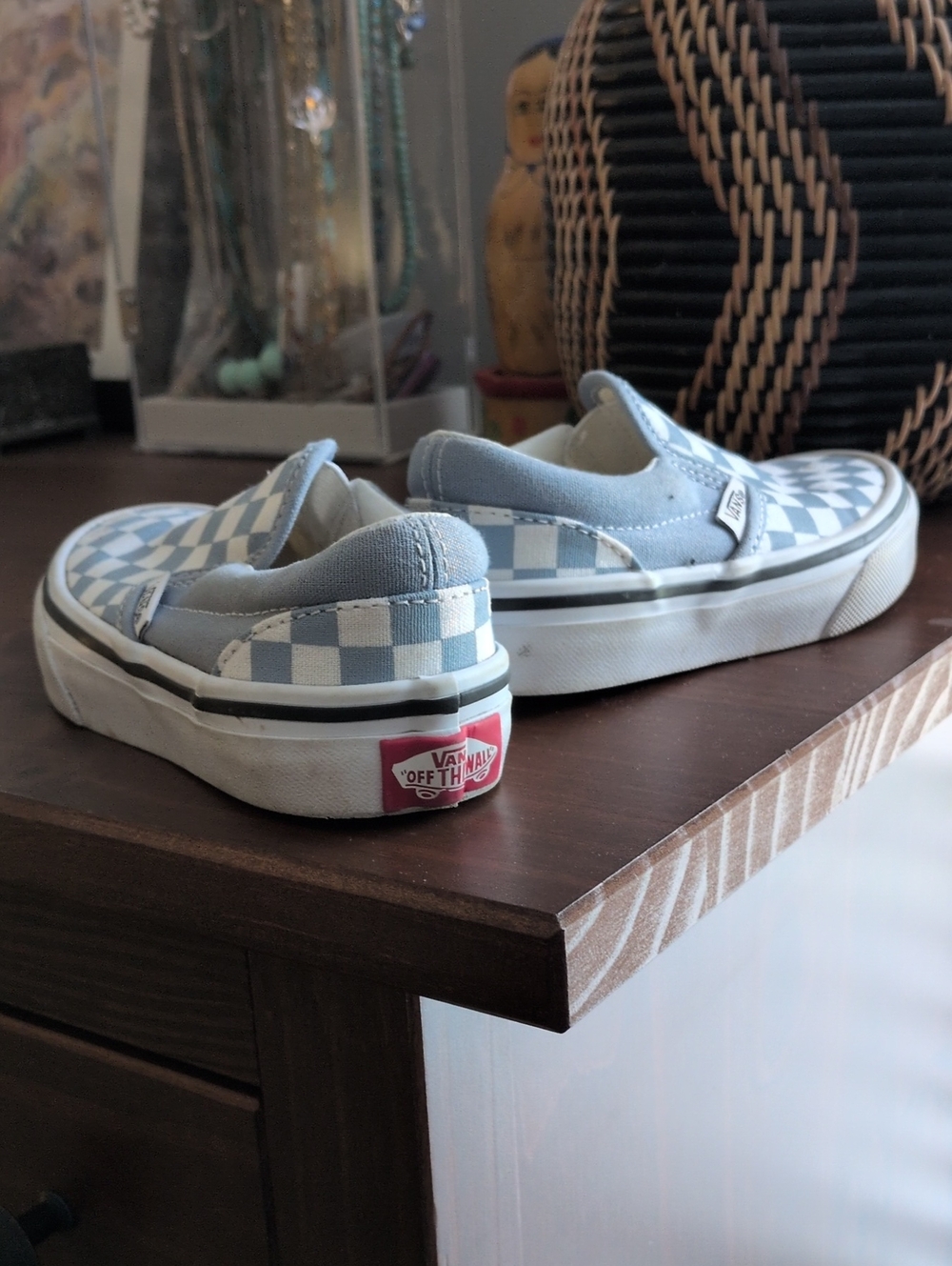 Vans Kids Checkerboard Slip-On Sneakers - Light Blue & White